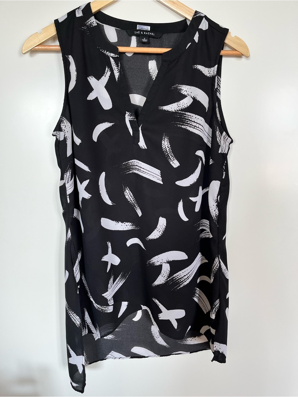 Zac & Rachel Black White Abstract Print Sleeveless Semi Sheer Tunic Top S